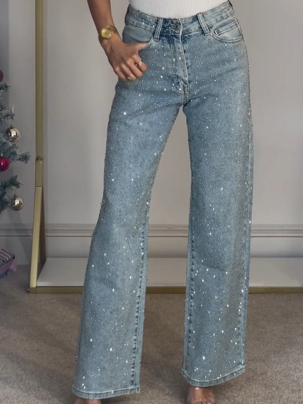 Alida™ - Høytaljede jeans med diamanter