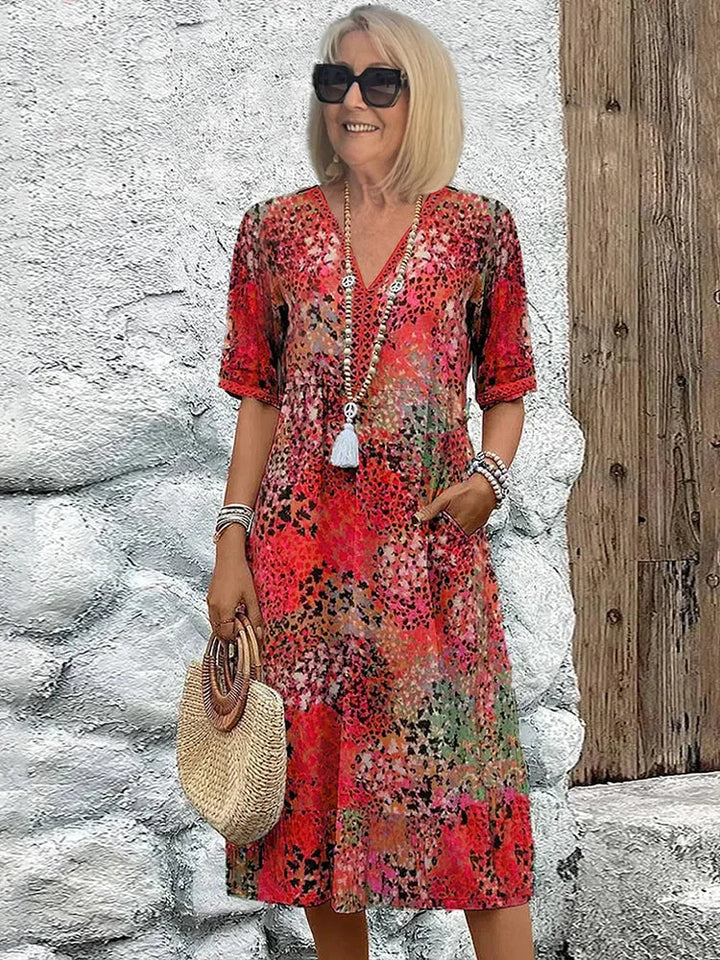 Dorina | V-hals Kjole med Print