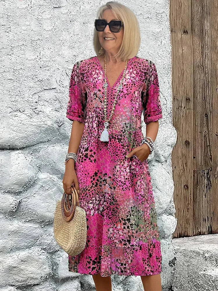 Dorina | V-hals Kjole med Print